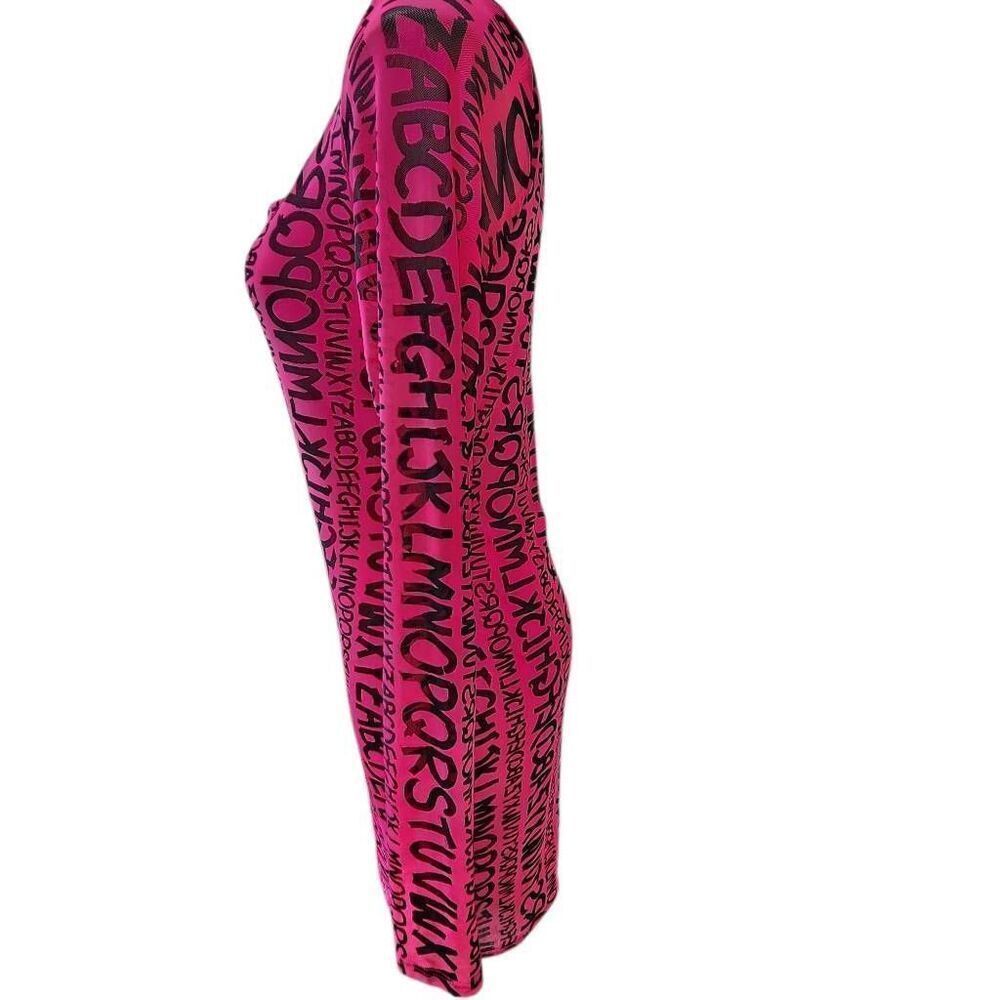 Iris Y2K Mini Bodycon Dress hot pink Gwen Stefani Alphabet All over Print 1X - Picture 3 of 9